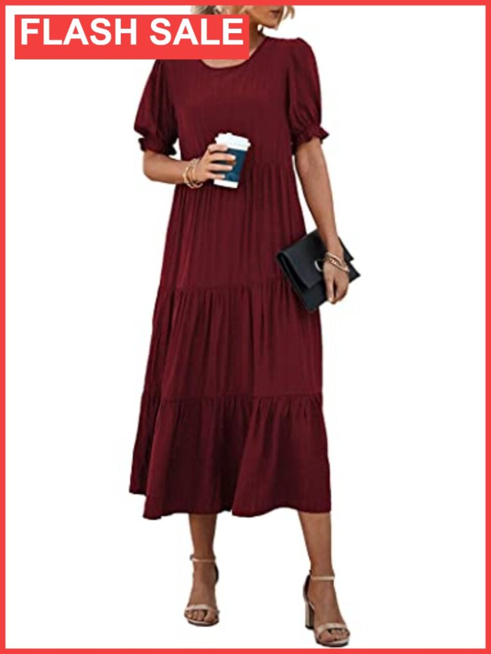 Women's Floral Midi Dress Short Sleeve A-line
